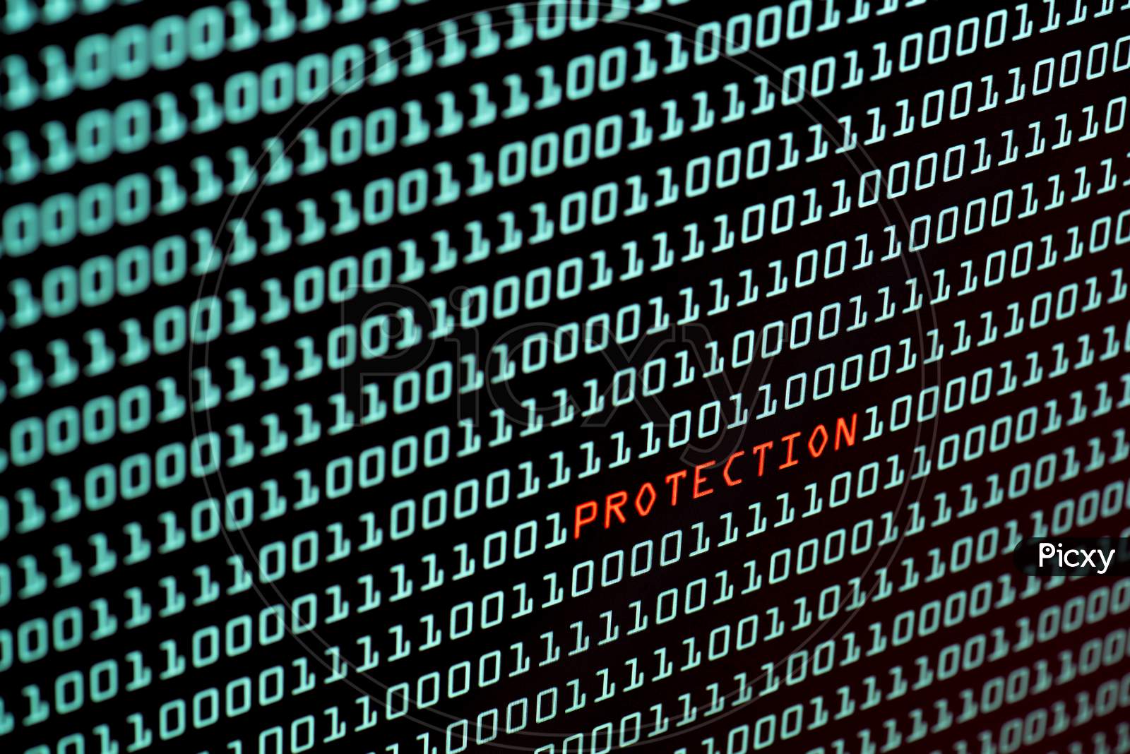 Protection Text And Binary Code Concept From The Desktop Screen, Selective Focus