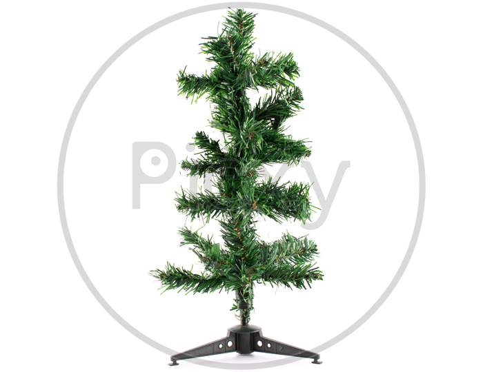 Mock Up Christmas Tree For Decoration In Xmas And New Year Festival On Isolated White Background. Celebration And Decoration Concept. Object And Decor Theme.