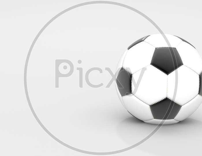 Realistic Classic Leather Soccer Ball On White Background. Sport And Activity Concept. 3D Illustration Rendering. Blank And Copy Space.