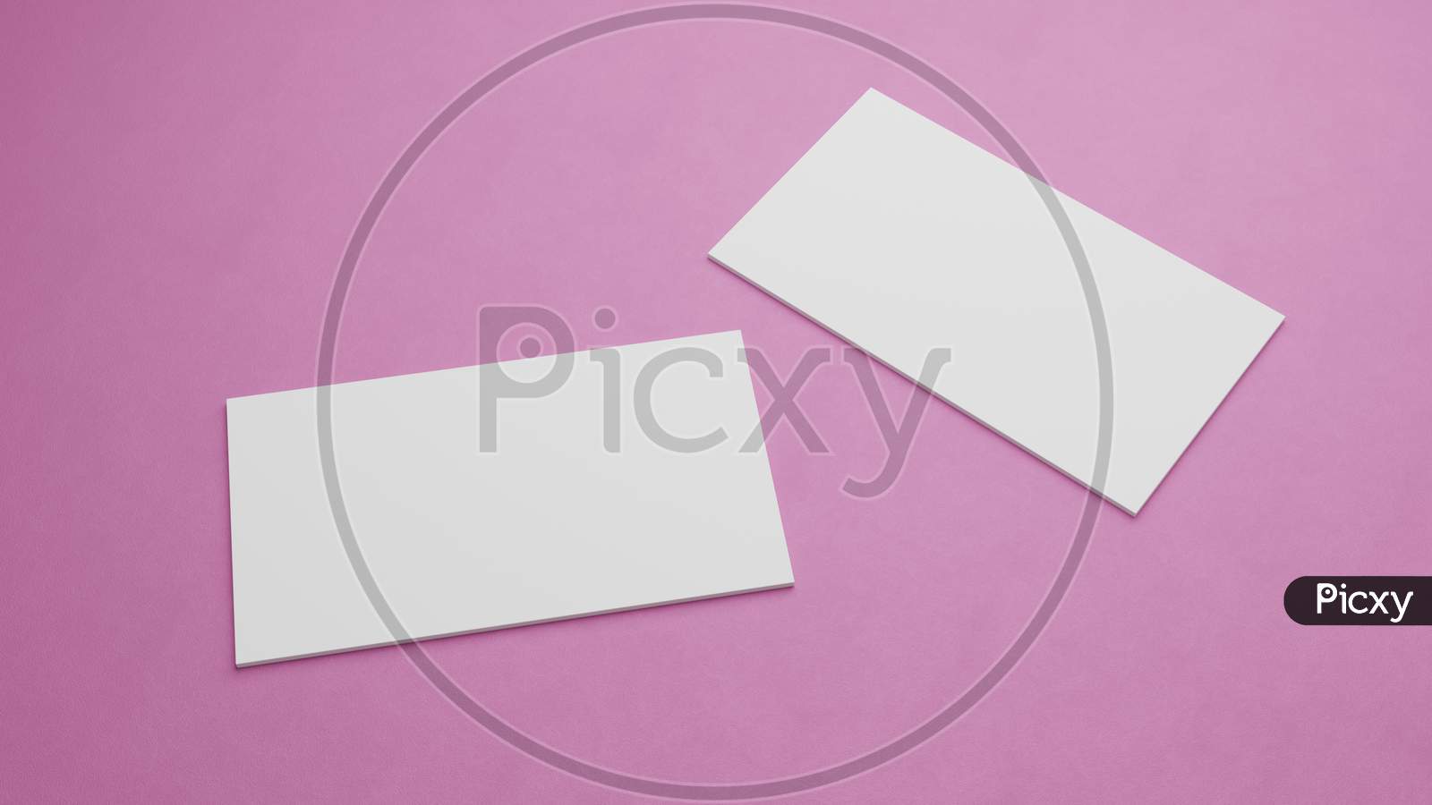 White Business Card Mockup Stacking On Pink Color Table Background. Object Background Concept For Brand Presentation Template Print. 3.5 X 2 Inch Paper Size Cover. 3D Illustration Rendering