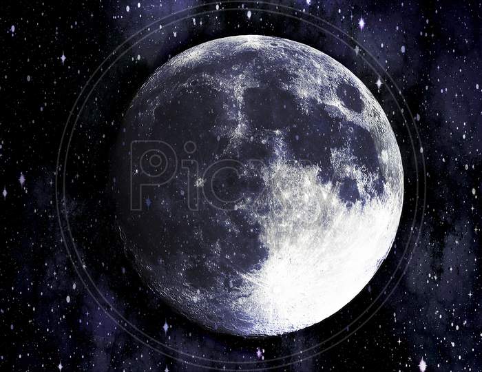 Super Blue Moon In The Galaxy Background, Elements Of This Image Furnished By Nasa