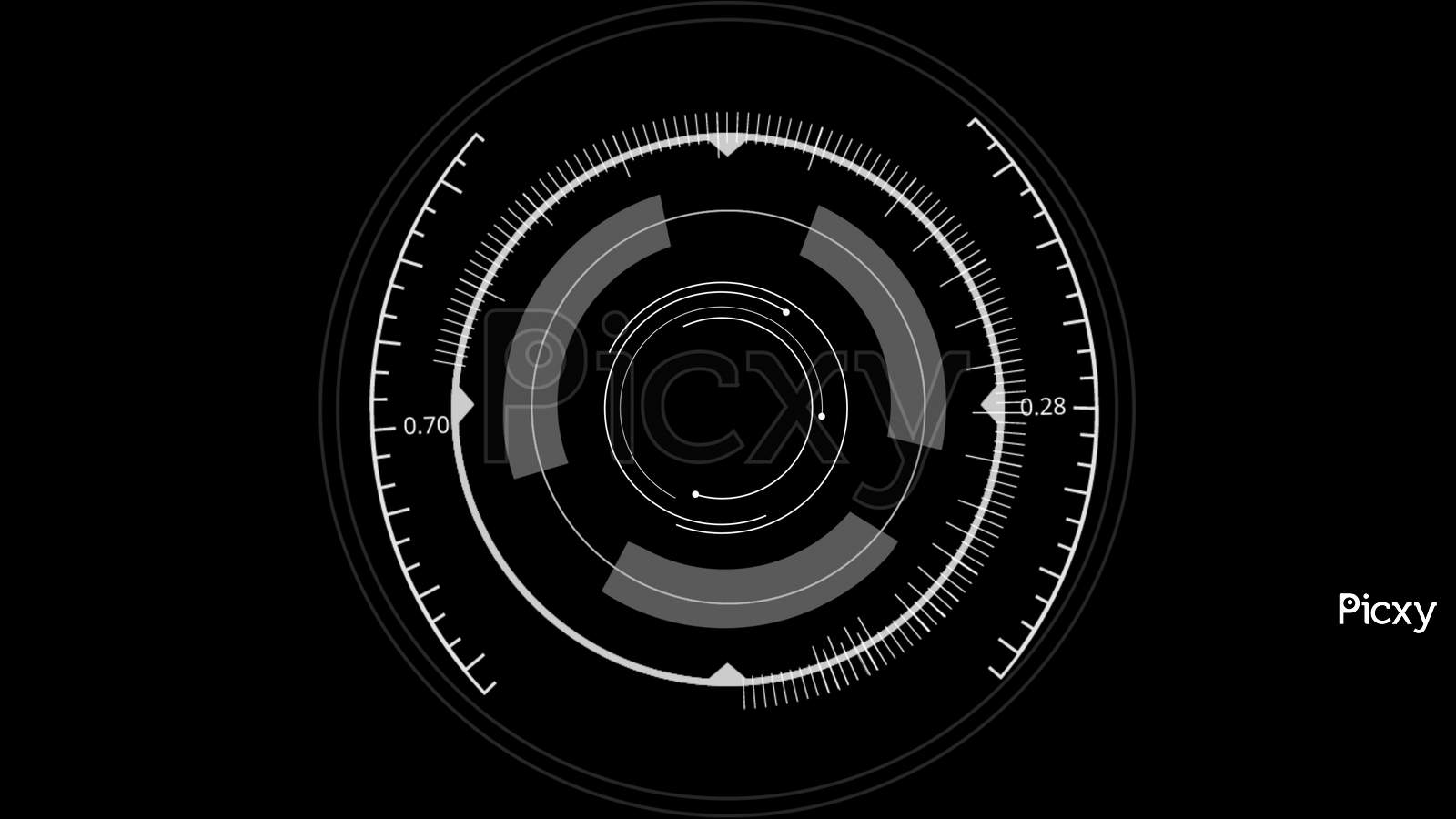 Hud Circle User Interface On Black Background. Target Searching And Scanning Holographic Element Theme. Digital Ui And Sci-Fi Circular Hologram Technology. 3D Illustration Rendering