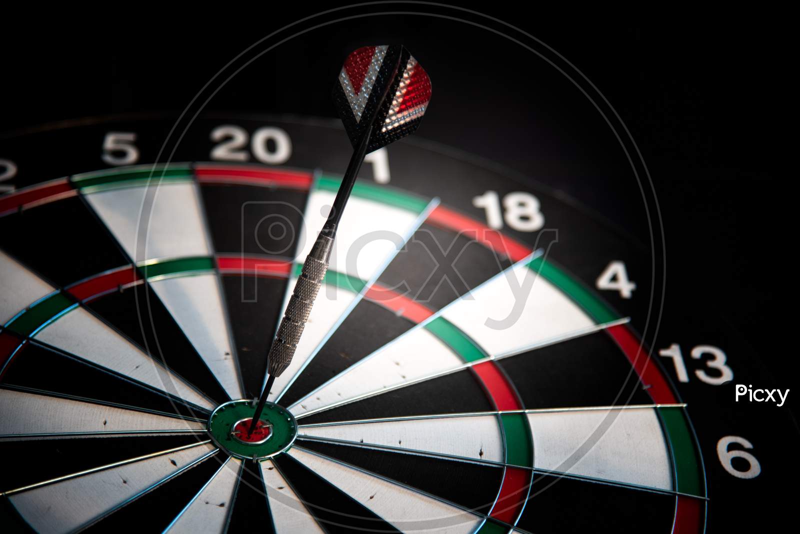Darts Arrows In Center Target. Business And Leisure Concept. Many Attempts To Succeed Theme.