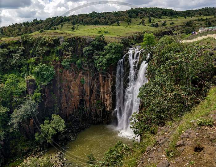 Patalpani Waterfalls- Indore, Madhya Pradesh. Black Clouds In The Sky