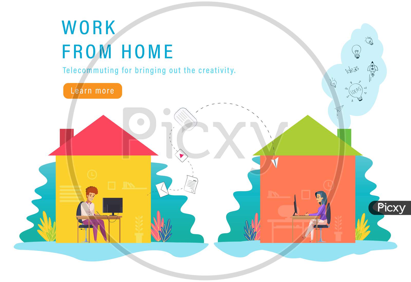 Work From Home, Telecommuting During Coronavirus Pandemic Illustration Vector, Banner Layout For Business And Project