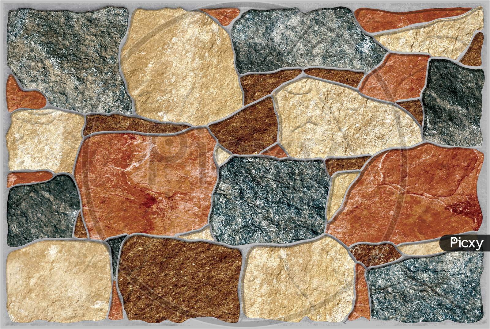 Colorful Stone Block In Wall Tile Background Texture.