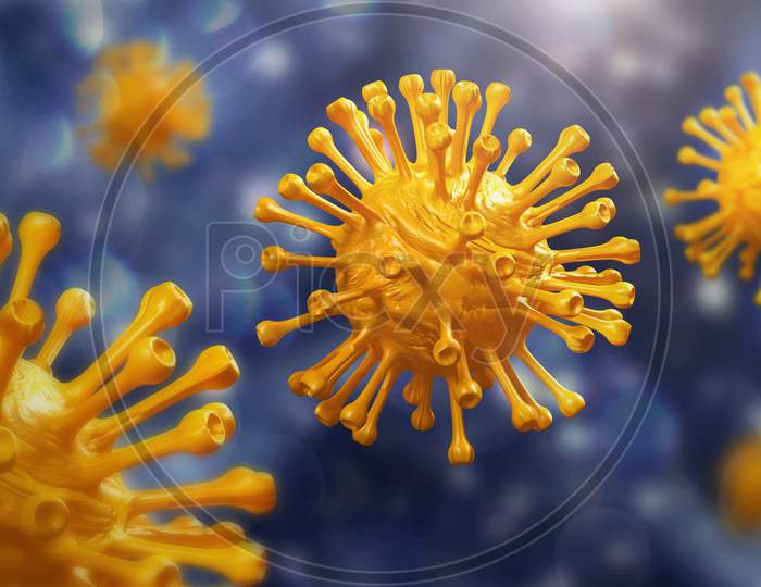Super Closeup Coronavirus Covid-19 In Human Body Background. Science And Micro Biology Concept. Corona Virus Outbreak Epidemic. Medical Health And Virology Infection Researching. 3D Illustration