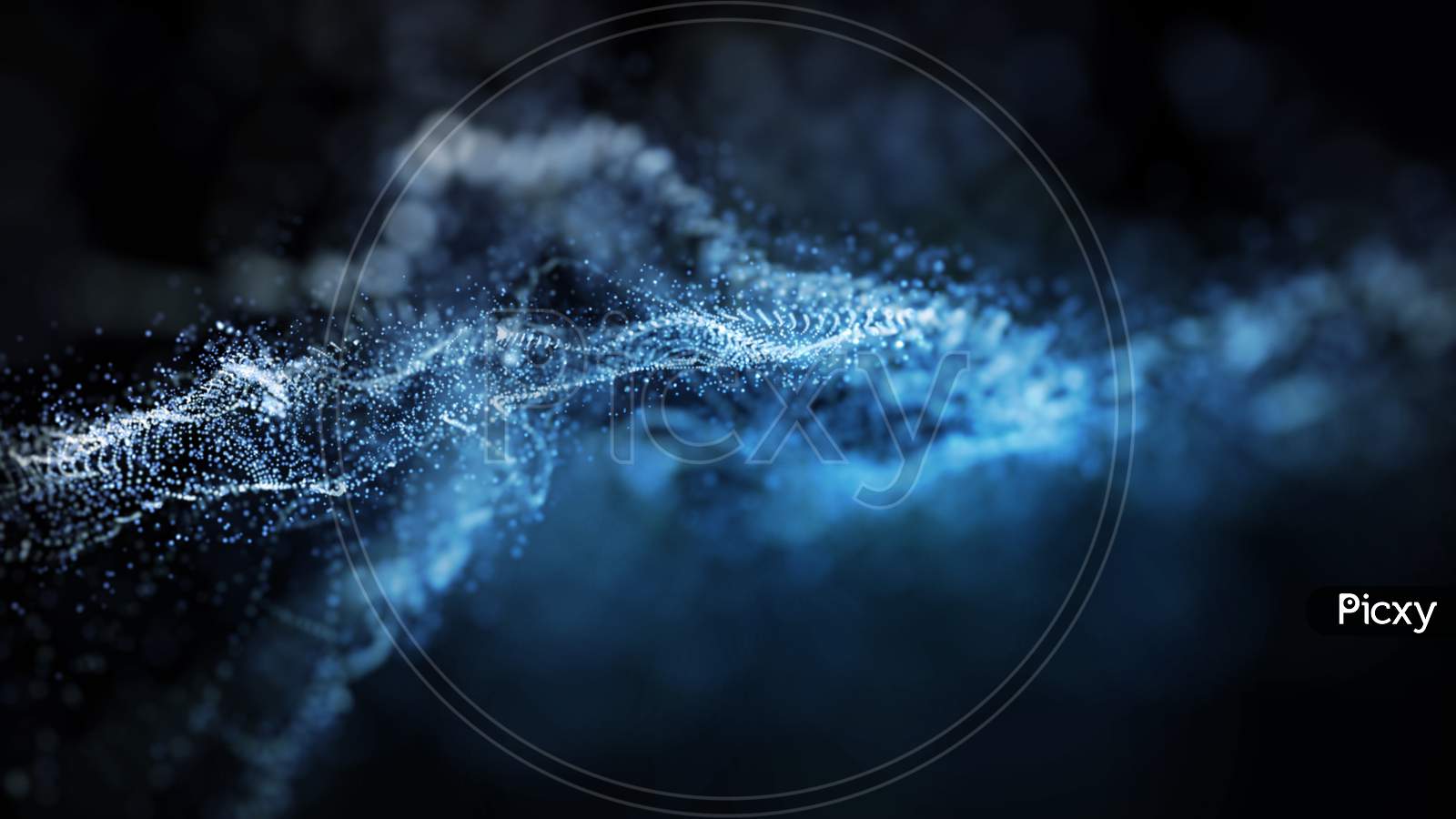Abstract Blue Color Digital Particles Wave Form Network With Dust And Light Motion Background. Modern Technology And Futuristics Science Concept. 3D Illustration Rendering