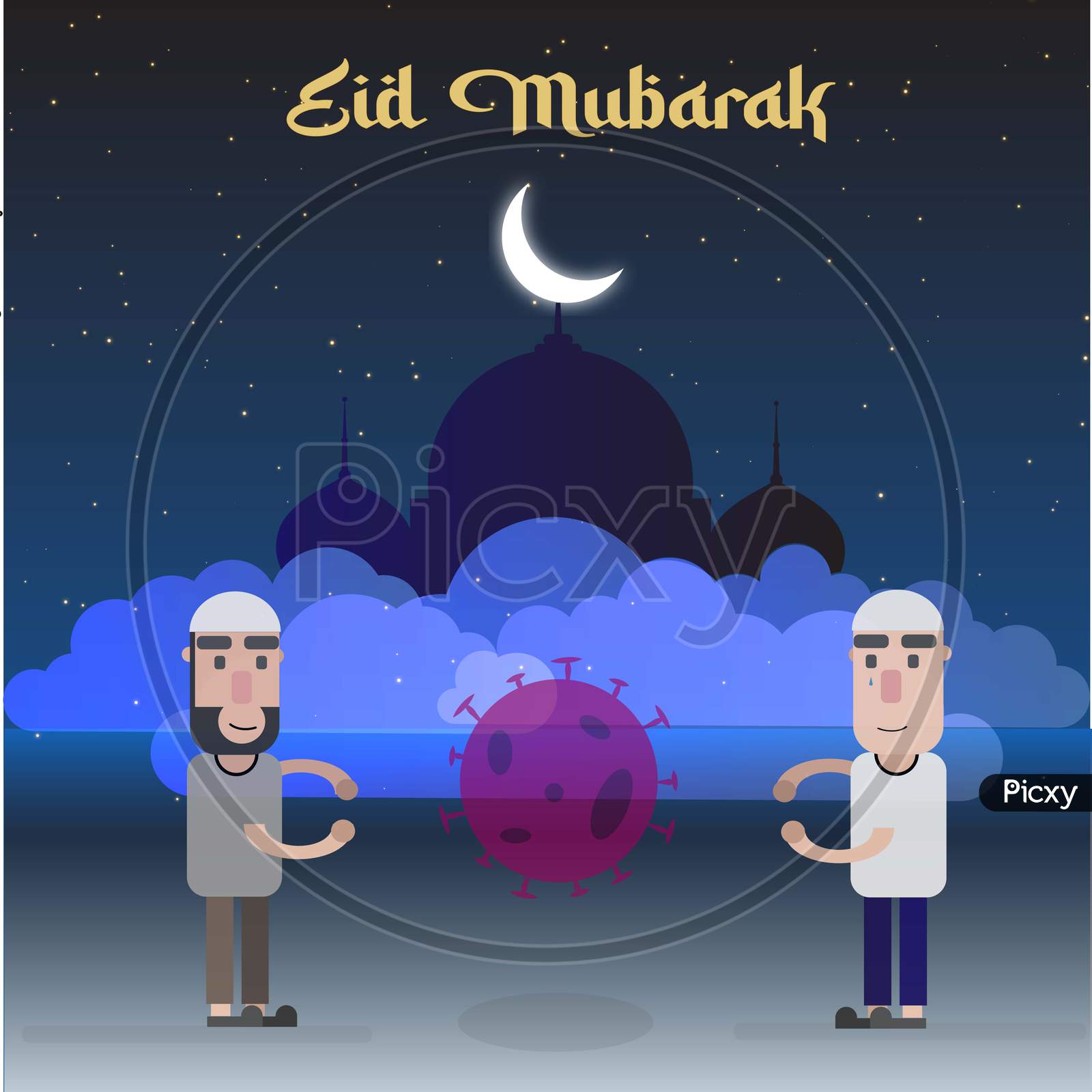 Eid Mubarak greeting illustration during coronavirus pandemic poster, banner, card, background, illustration vector