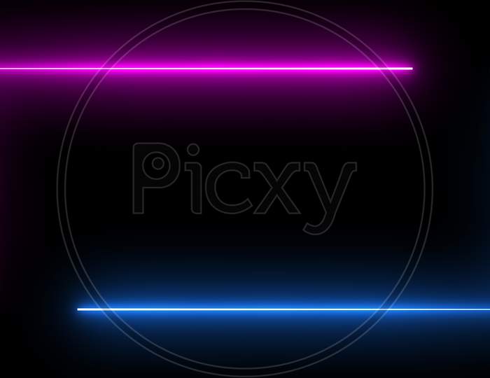 Parallelogram Rectangle Picture Frame With Two Tone Neon Color Shade Motion Graphic On Isolated Black Background. Blue And Pink Light For Overlay Element. 3D Illustration Rendering Wallpaper Backdrop