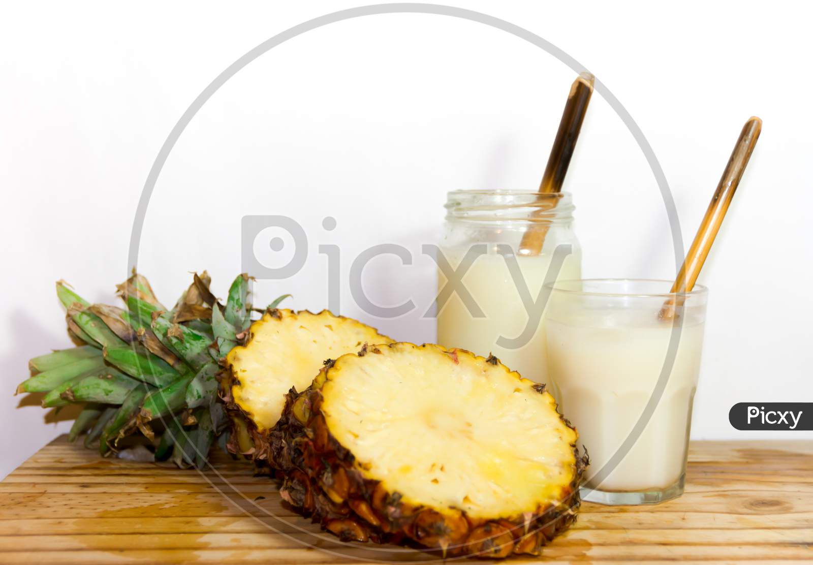 Glasses With Juice Pineapple Drinks And Smoothies Fresh Pineapple