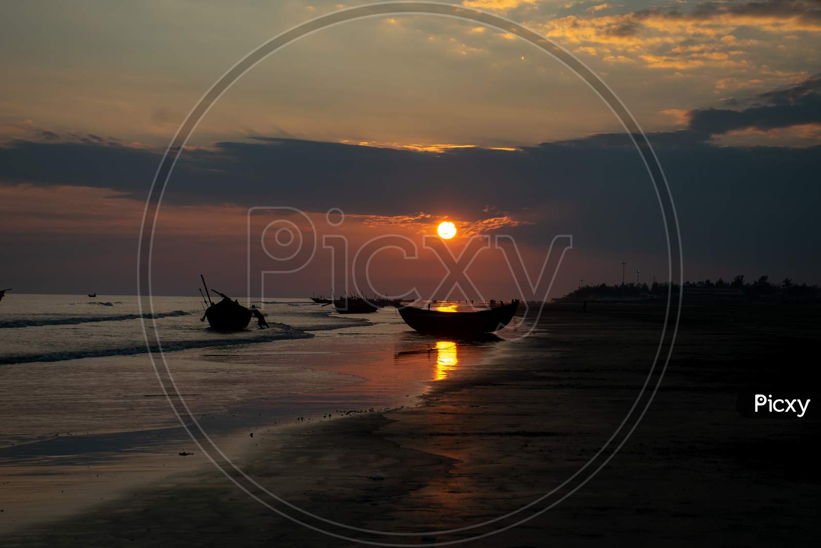 A beautiful sunset landscape in Mandarmani sea beach Westbengal
