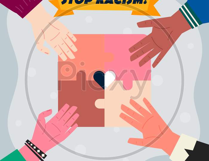 Stop Racism Banner, Black Lives Matter, Hands Concept, Illustration Vector