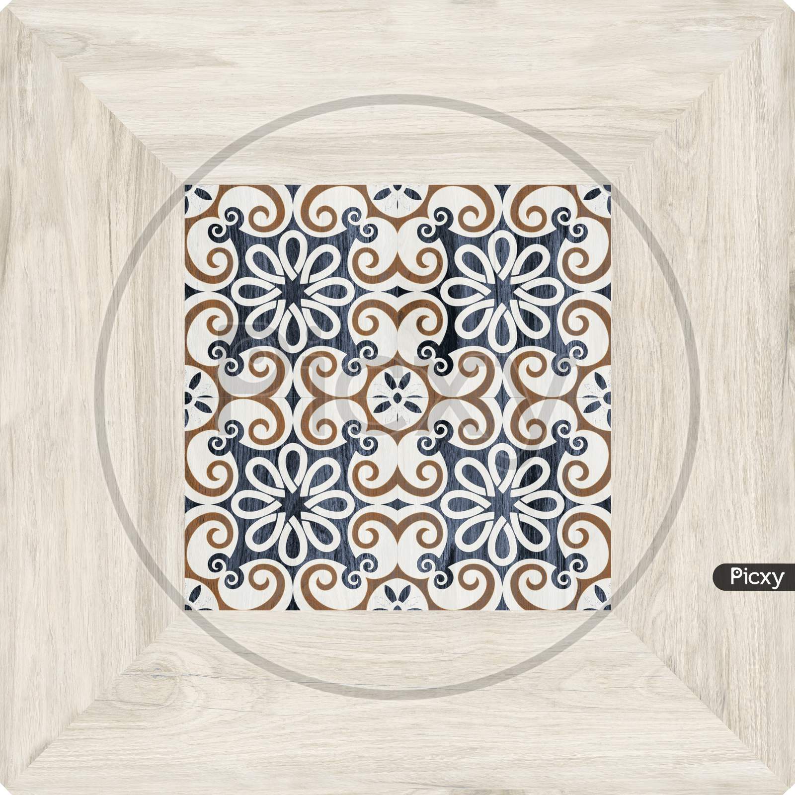 Flower Shape Pattern Geometric Wooden Mosaic Decor Floor And Wall Tile.