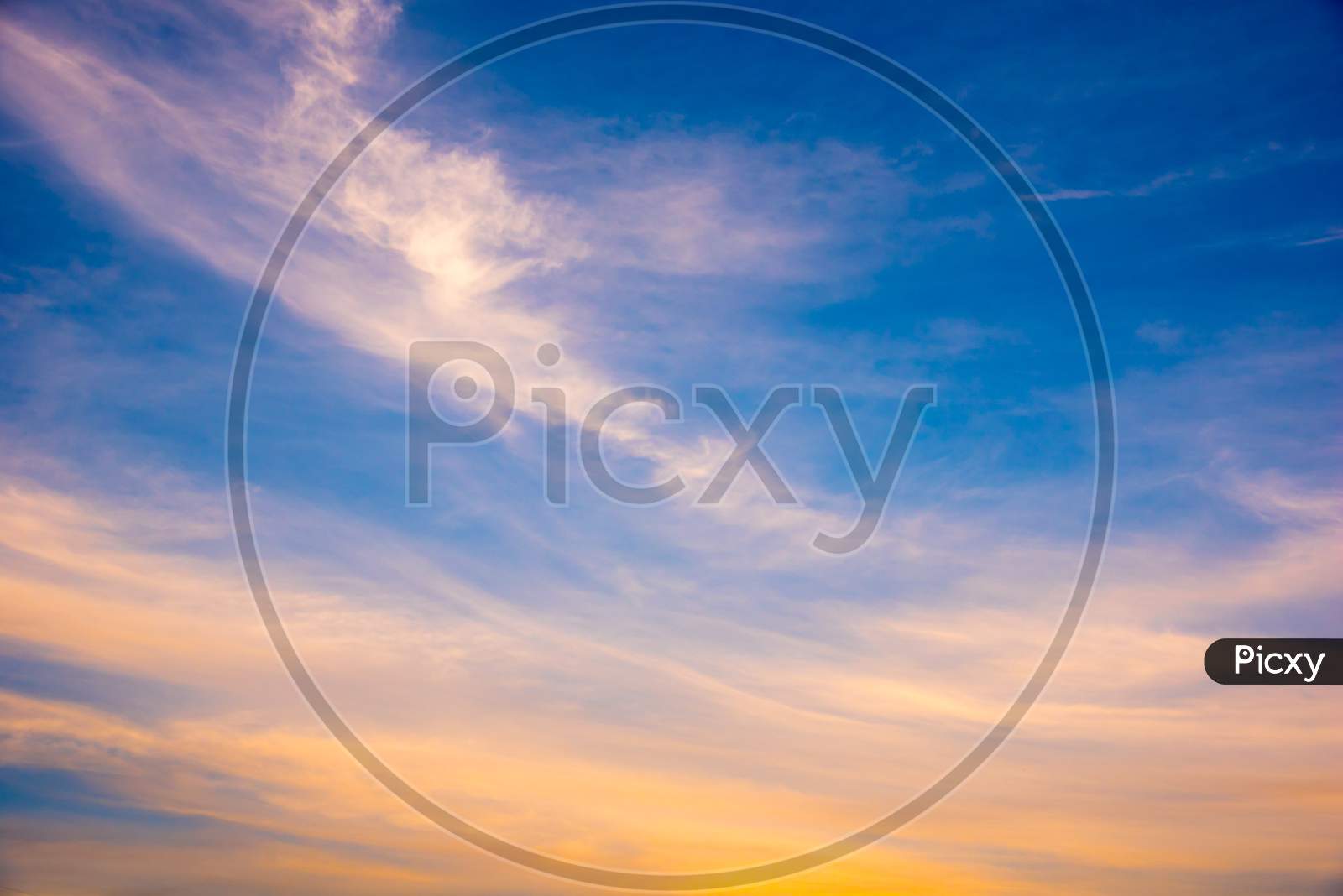 Blue Dawn And Orange Sky With Cloud In Nature, Cloudy, Holiday Concept, Travel Concept