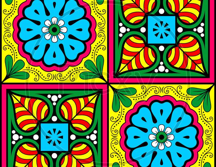 Block Tiles Abstract Beautiful Flower Seamless Pattern