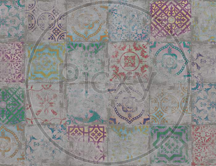 Moroccan Tile Background, Traditional Ornate Portuguese Decorative Azulejos Tiles Background.