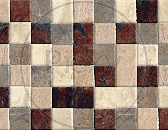 Mosaic Marble Blocks Wall Background Texture.