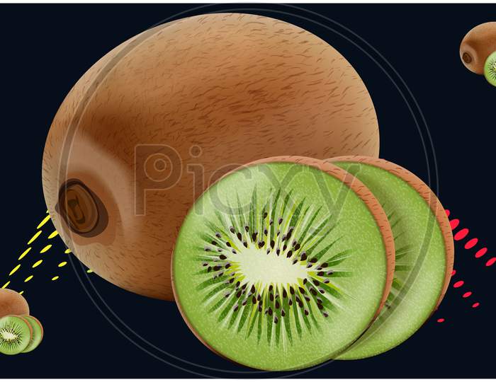 Realistic Kiwi Fruit On Abstract Background
