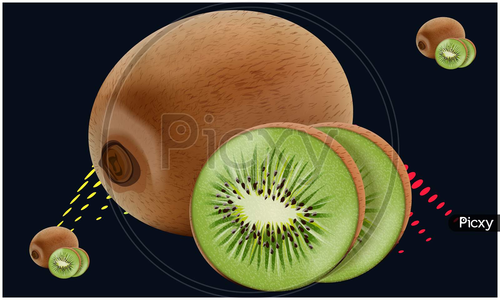 Realistic Kiwi Fruit On Abstract Background