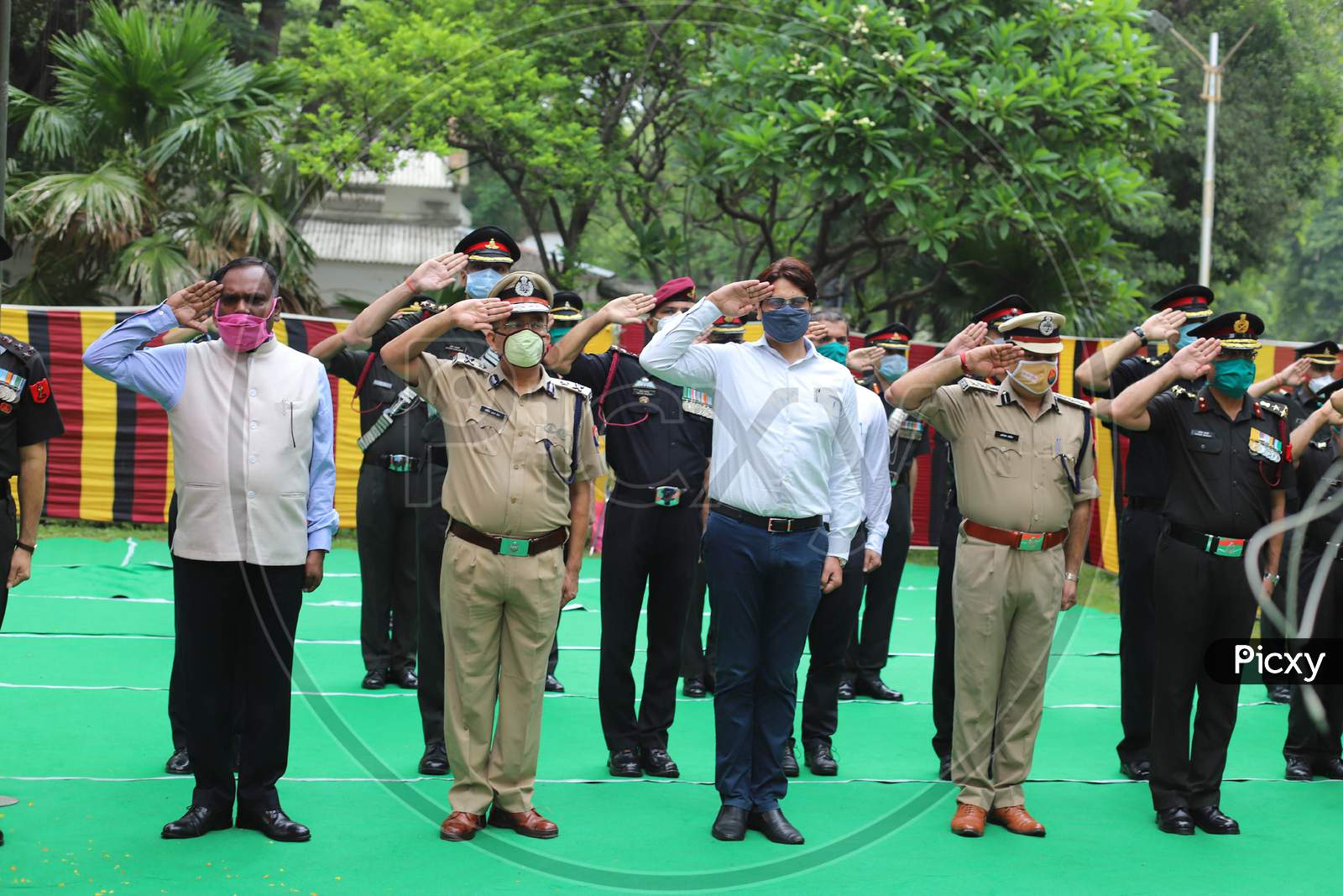 Officials Salute to the mortal remains of N K Deepak Singh, An Indian Soldier Who Was Killed In A Border Clash With Chinese Troops In Ladakh Region, at Military Hospital, Prayagraj, June 21,2020.