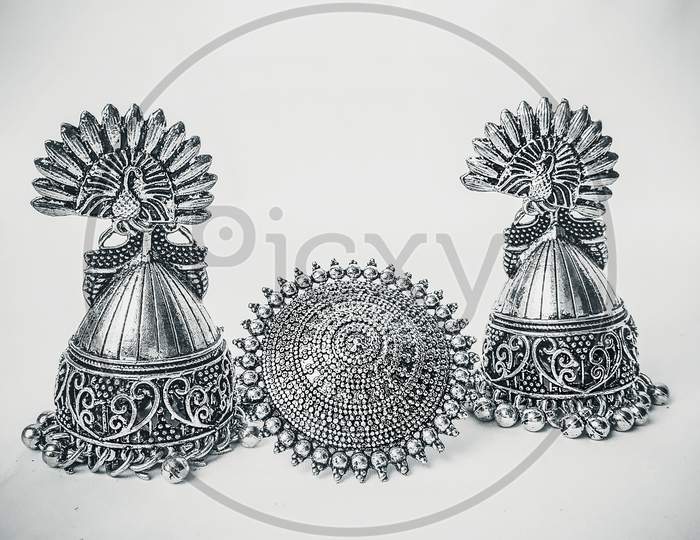 Traditional Indian jewellery nose ring and earring.