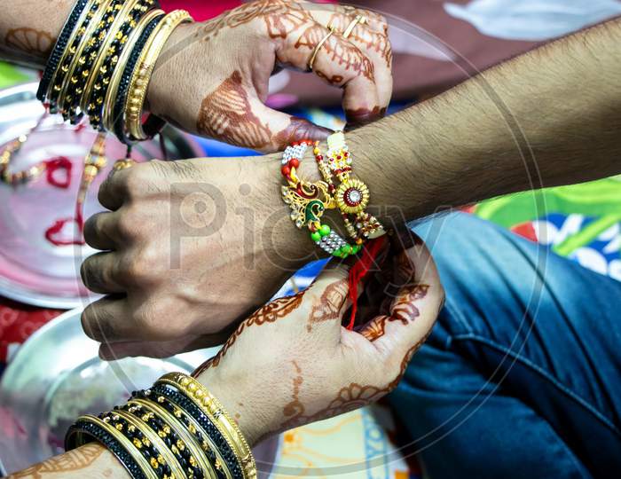 Rakshabandhan, Celebrated In India As A Festival Denoting Brother-Sister Love And Relationship. Sister Tie Rakhi As Symbol Of Intense Love For Her Brother.