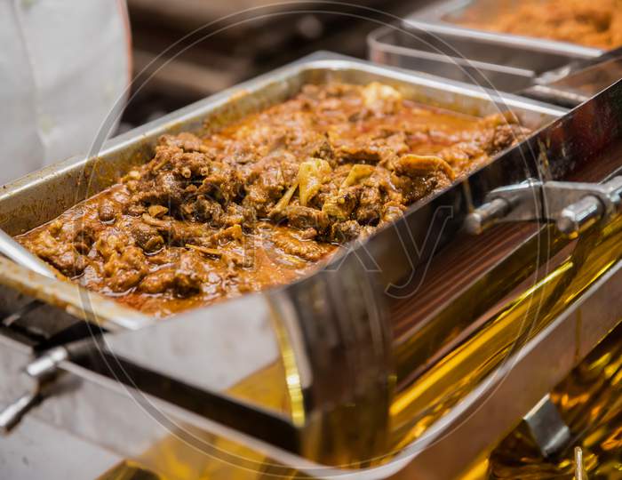 Mutton curry served in Indian wedding event in India