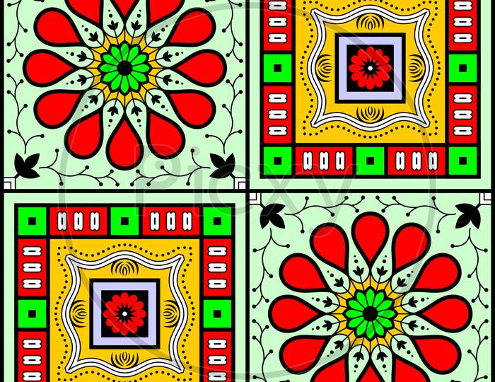 Block Tiles Abstract Beautiful Flower Seamless Pattern