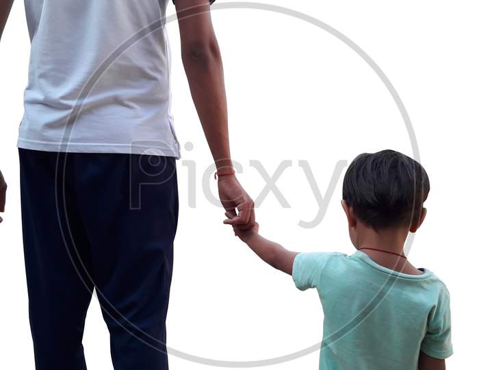Father Holding Hand Of Her Daughter Isolated Image / Father'S Day