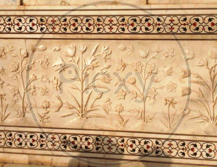 Detail of plant motifs on Taj Mahal wall