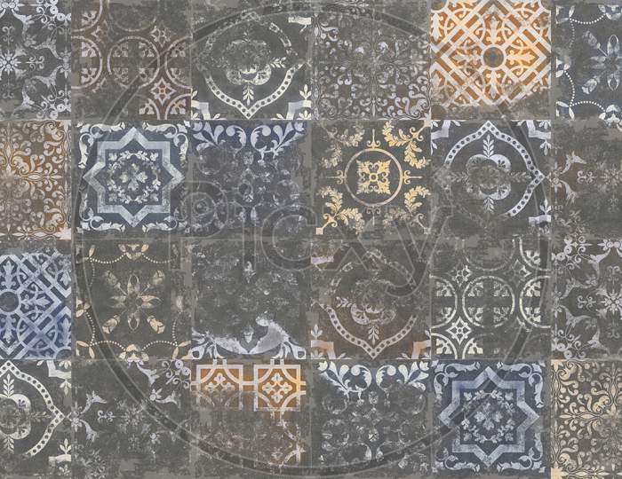 Moroccan Tile Background, Traditional Ornate Portuguese Decorative Azulejos Tiles.