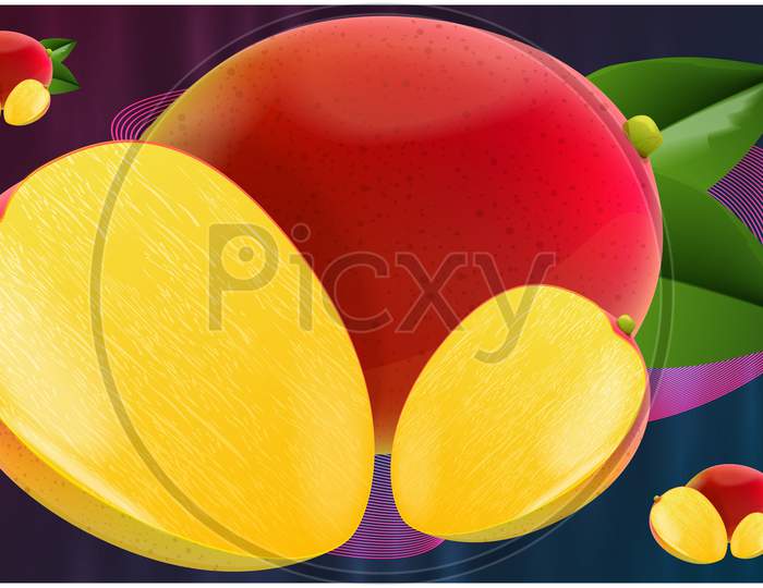 Realistic Mango Fruit On Abstract Background