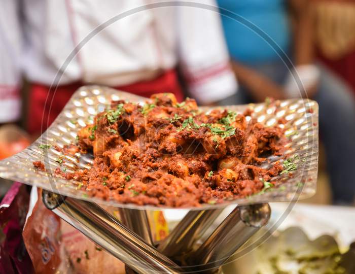 Spicy alu dum served in Indian wedding event in India