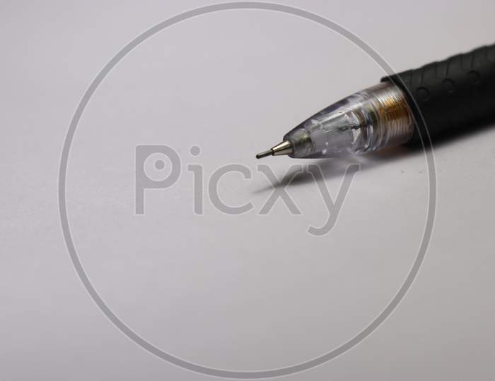 Macro Shot Of Mechanical Pencil Also Called As Lead Pencil Tip Part On White Background