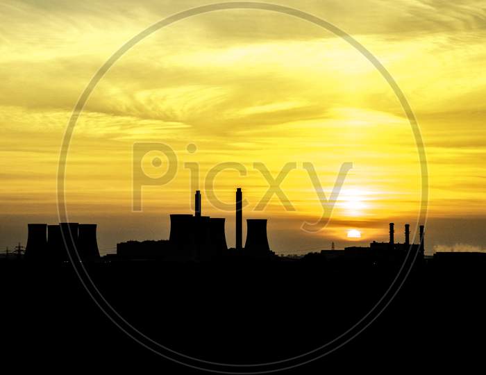 Power Station Sunset Silhouette