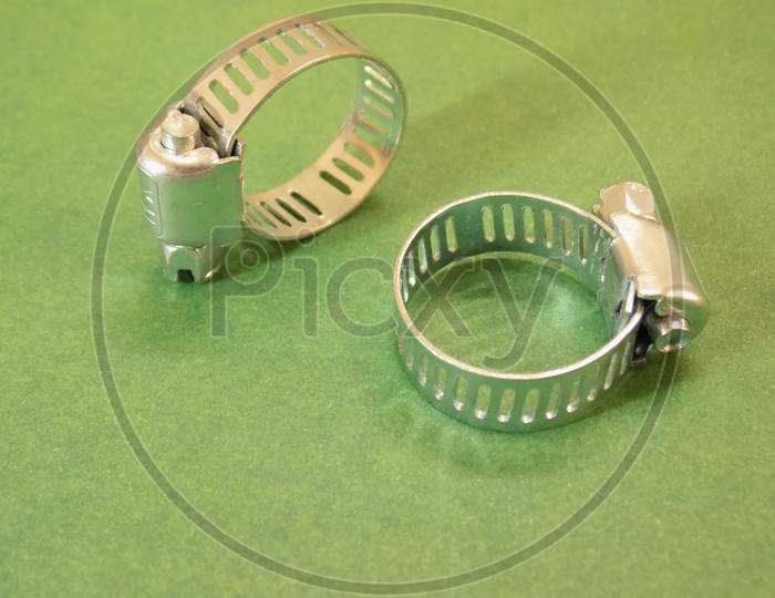 Metal rings used in gas pipesin white background