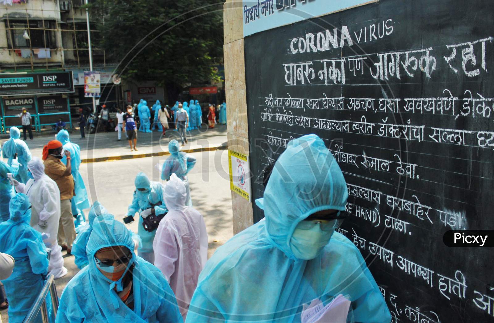 Healthcare workers on their daily rounds to slum areas to check the residents during a nationwide lockdown to slow the spreading of the coronavirus disease (COVID-19), in Mumbai, India on April 20, 2020.