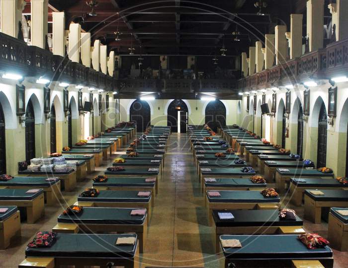 Disposable beds made out of cardboard are seen at a makeshift quarantine area that has been constructed to treat patients inside St Xavier's college, during an extended lockdown to slow the spread of the coronavirus disease (COVID-19), in Mumbai, India, May 29 , 2020.