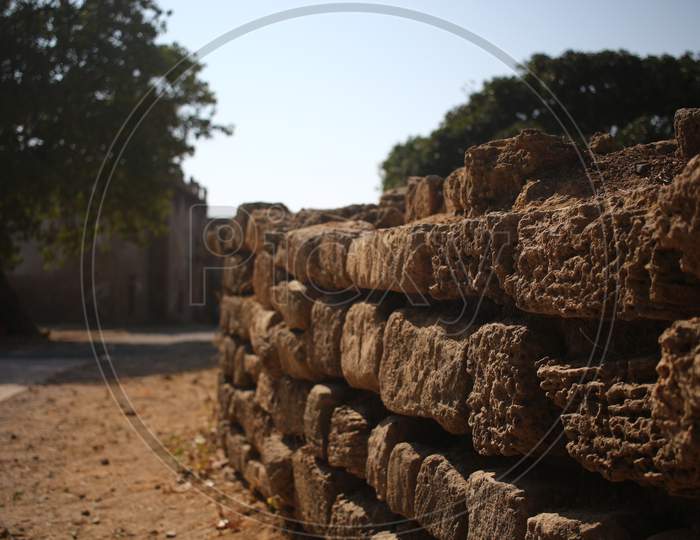 Bricks Of Diu Fort Built By The Portugese In 1535 During The Time Of The Mughal Emperor Humayun