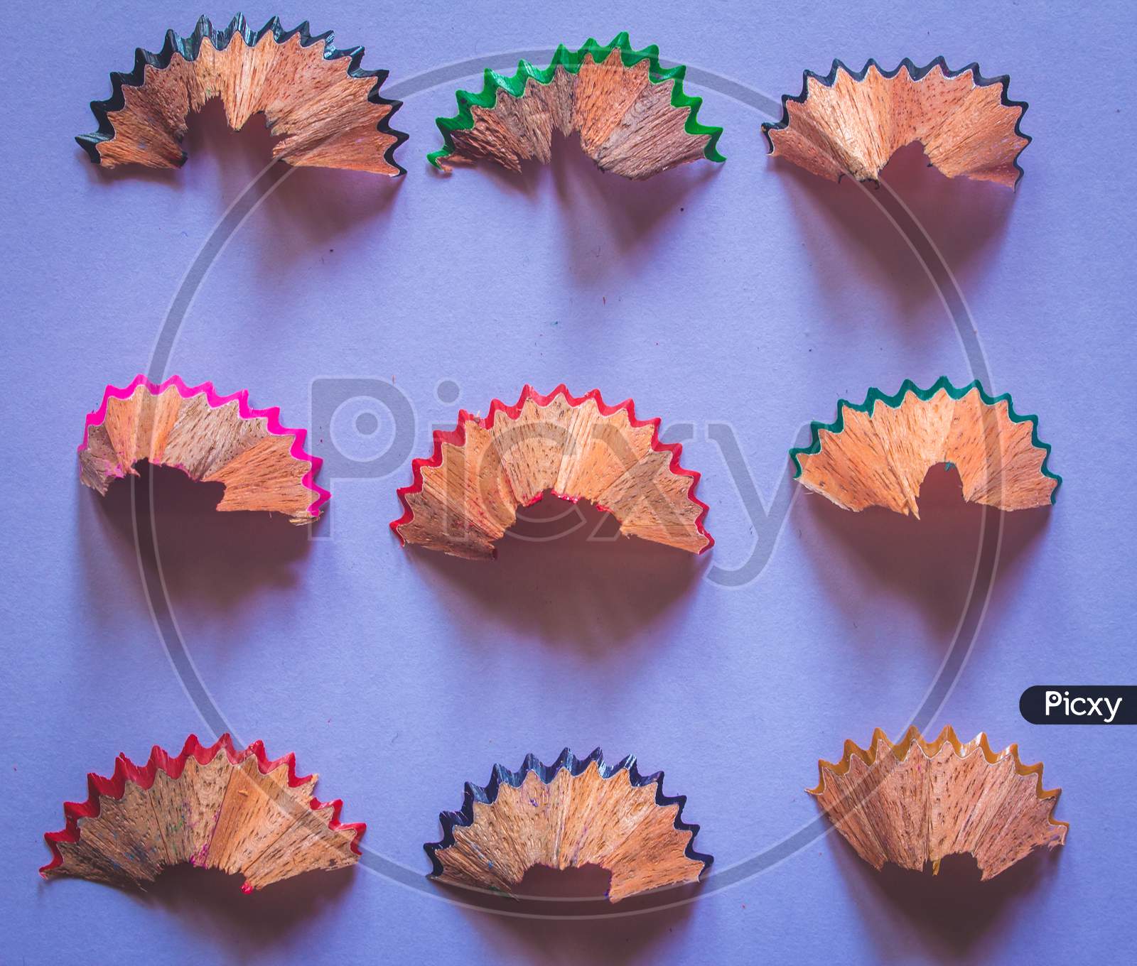 Pencil Shavings Arranged In Rows And Columns.
