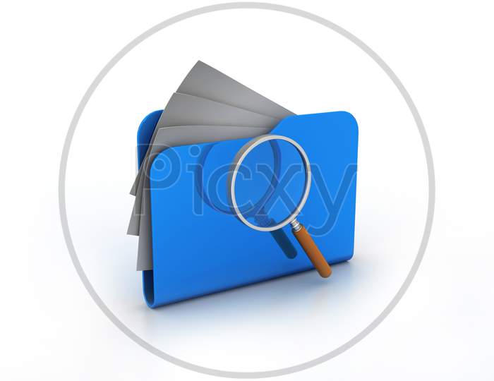 Magnifying glass over the folders