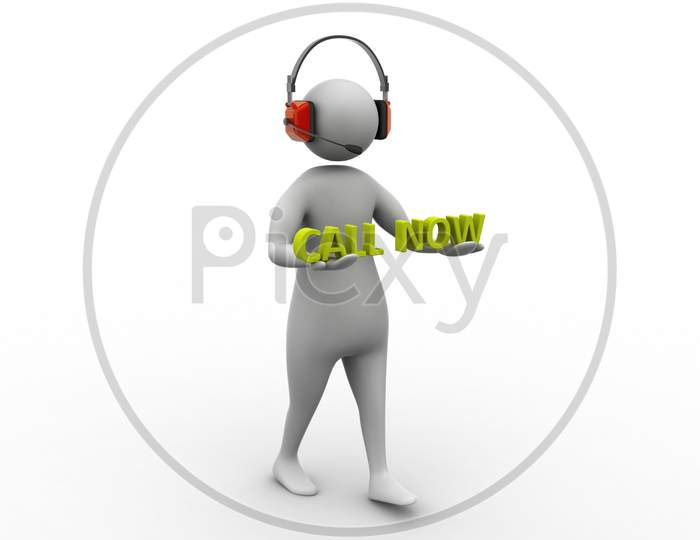 3D Man With Headset Talking Over The Phone