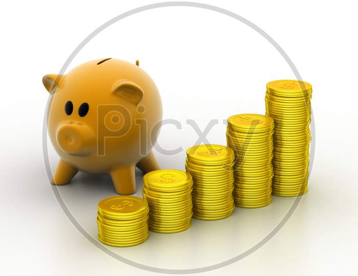 Piggy Bank With Gold Coins