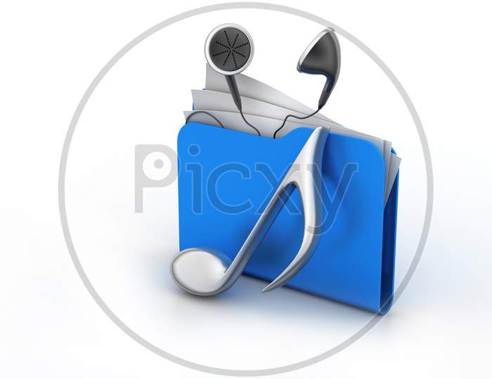 folder 3d icon with musical notes isolated on white