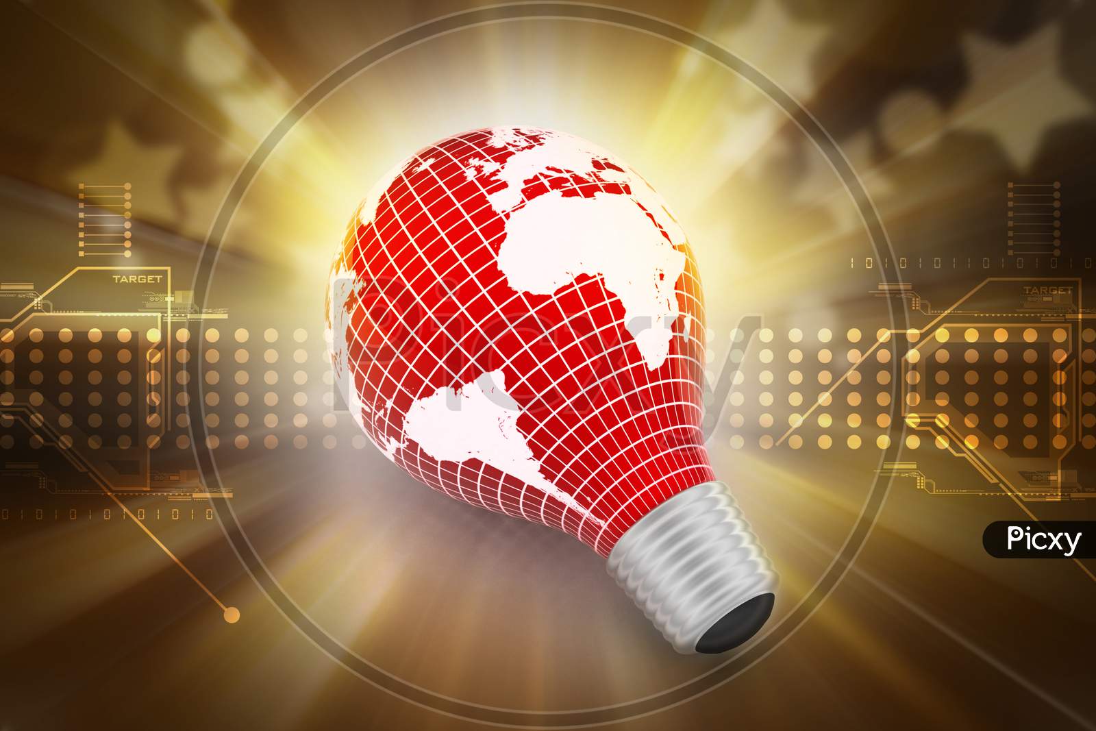 An Electric Light Bulb With A World Map