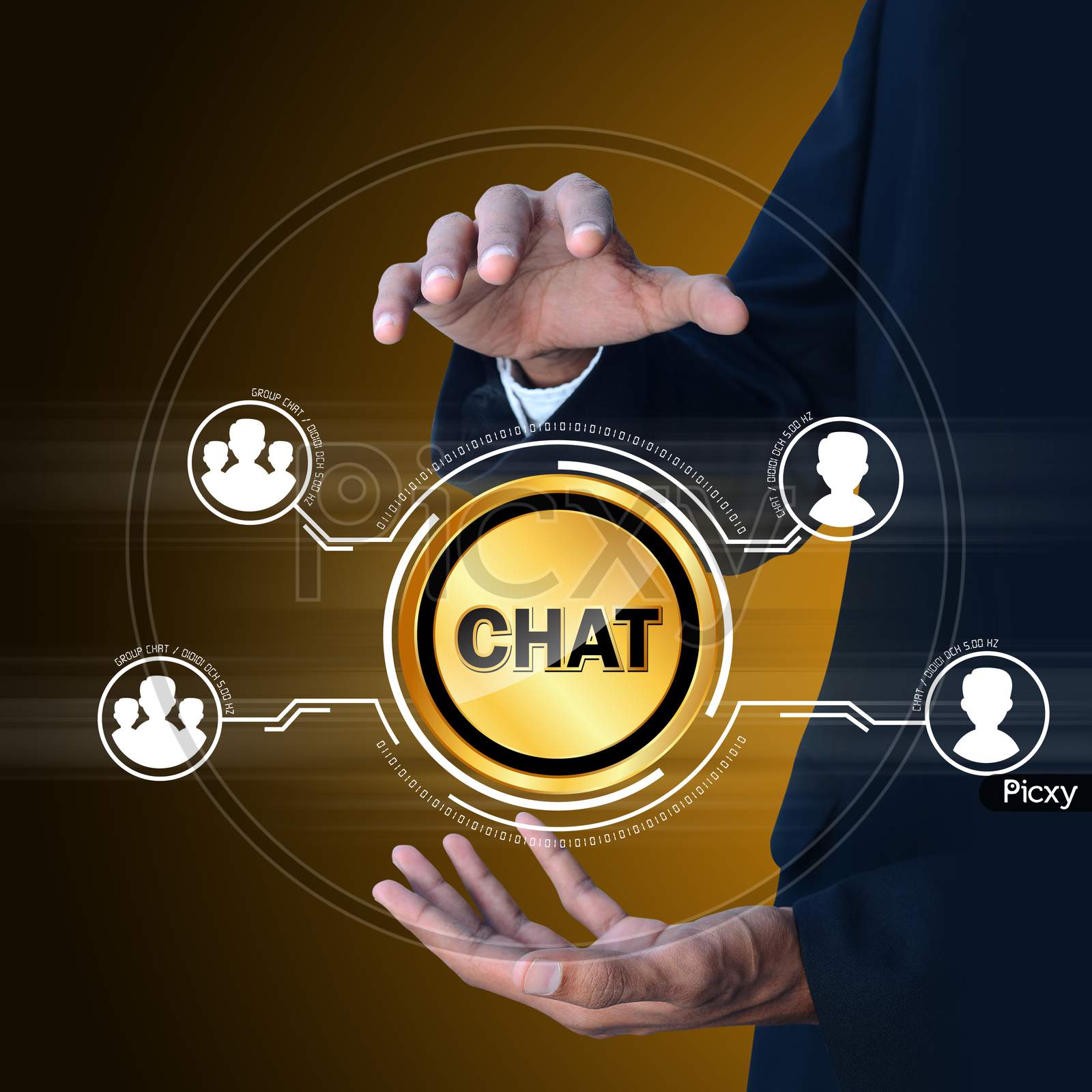 Close up shot of a Person's hands with a Network or Chat
