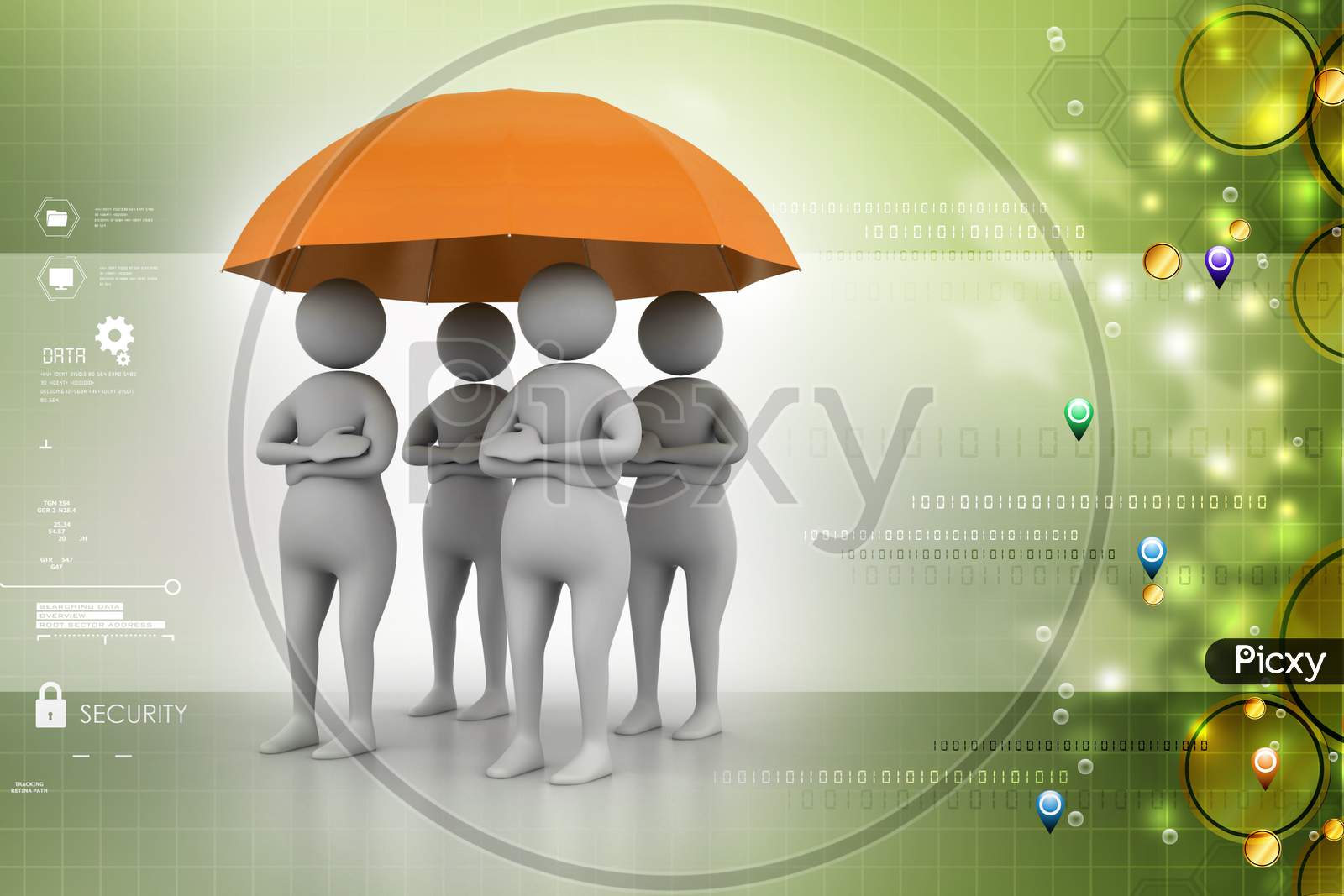 A Group of 3D Men's Under An Umbrella
