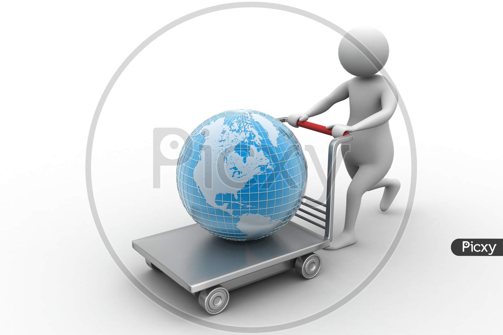person with a shopping trolley and globe