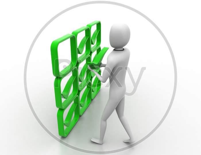 3D Person With Green Positive Symbol In Hands